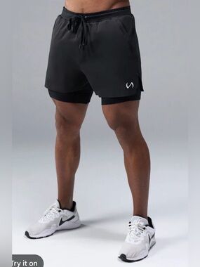 TLF Black Men's 2-in-1 Athletic Shorts